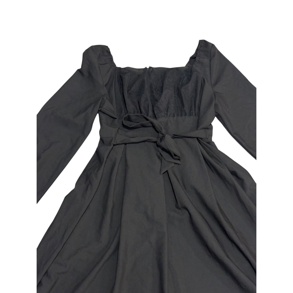 Black Square-Neck Midi Dress Cottagecore Elegant - image 2